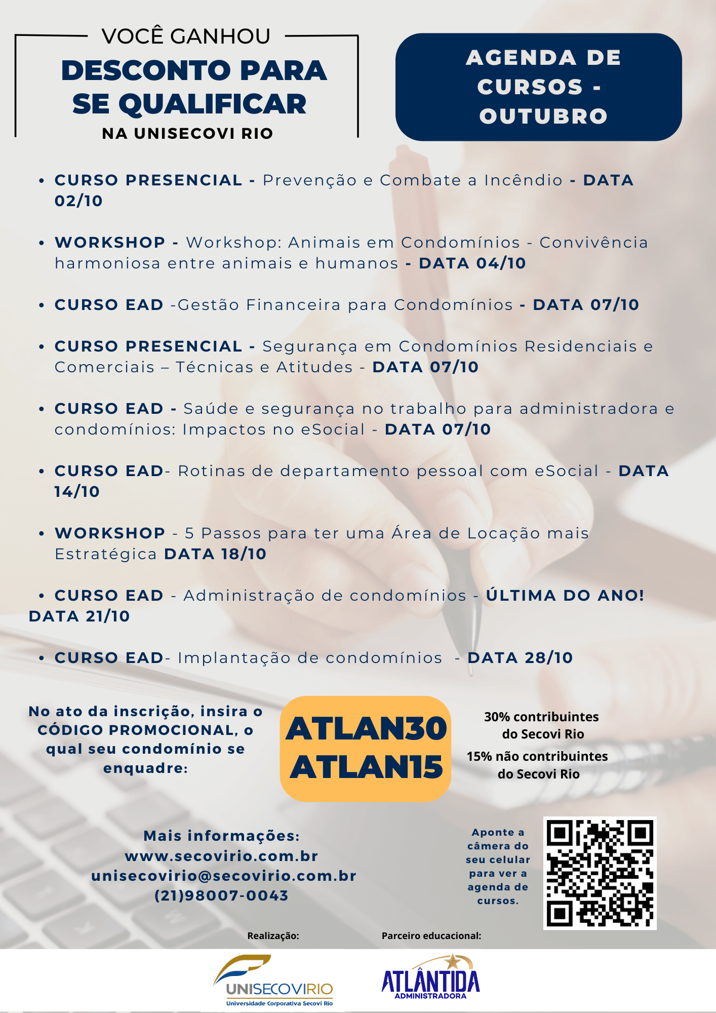 Parceria Educacional Atlântida – UniSecoviRio: Agenda Outubro