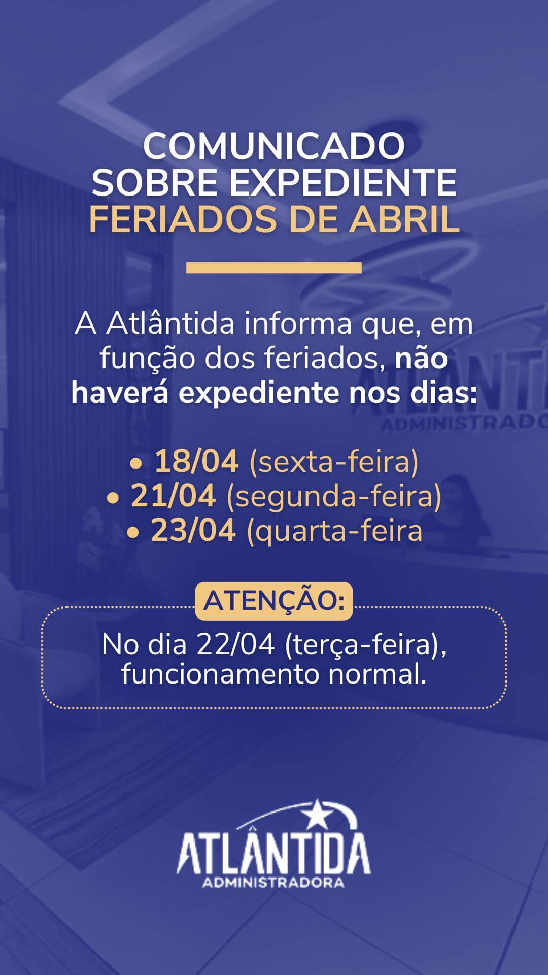 Comunicado sobre Expediente • Feriados de Abril