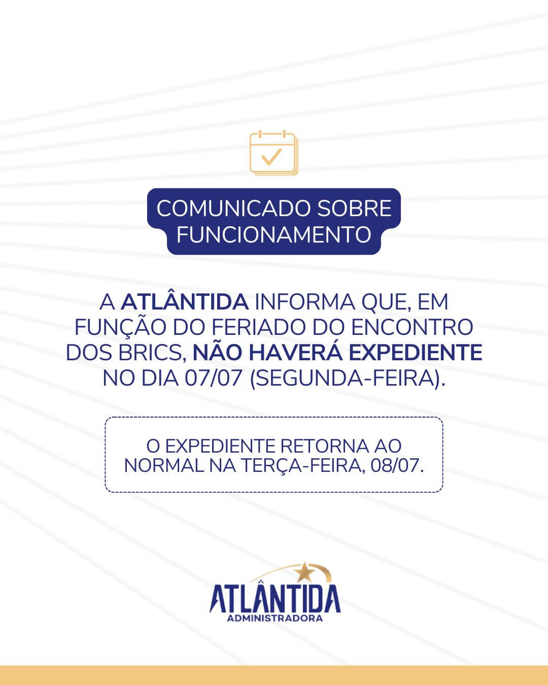 Comunicado sobre Funcionamento: